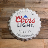 Coors Light Bottle Cap Metal Wall Sign – Cold As The Rockies | 17” Round Bar & Man Cave Decor