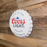 Coors Light Bottle Cap Metal Wall Sign – Cold As The Rockies | 17” Round Bar & Man Cave Decor