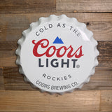 Coors Light Bottle Cap Metal Wall Sign – Cold As The Rockies | 17” Round Bar & Man Cave Decor