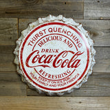 Vintage Coca-Cola Bottle Cap Metal Wall Sign – 17” Round, Rustic