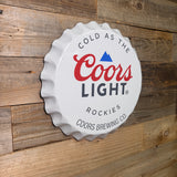 Coors Light Bottle Cap Metal Wall Sign – Cold As The Rockies | 17” Round Bar & Man Cave Decor