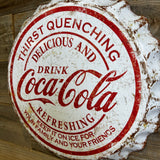 Vintage Coca-Cola Bottle Cap Metal Wall Sign – 17” Round, Rustic