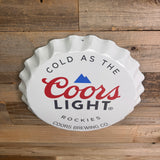 Coors Light Bottle Cap Metal Wall Sign – Cold As The Rockies | 17” Round Bar & Man Cave Decor