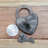 Antique-Style Rustic Steel Winchester Heart Lock Gun Rifle Pistol Gate Cabinet Lock Padlock w/ Working Keys