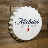 Michelob Ultra Scalloped Metal Bottle Cap Wall Sign – 17" Vintage Bar & Man Cave Decor