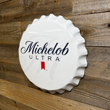 Michelob Ultra Scalloped Metal Bottle Cap Wall Sign – 17" Vintage Bar & Man Cave Decor