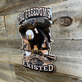 Rustic Freedom Shield Metal Wall Sign – Embossed Patriotic Decor for Garage, Bar, or Man Cave