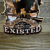 Rustic Freedom Shield Metal Wall Sign – Embossed Patriotic Decor for Garage, Bar, or Man Cave