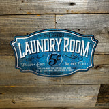 Vintage Embossed Laundry Room Metal Wall Sign – 5¢ Retro Wash Dry Fold Décor