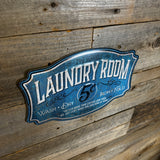 Vintage Embossed Laundry Room Metal Wall Sign – 5¢ Retro Wash Dry Fold Décor