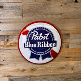 Pabst Blue Ribbon PBR Metal Wall Sign – 15" Round Dome Beer Cap Bar Decor