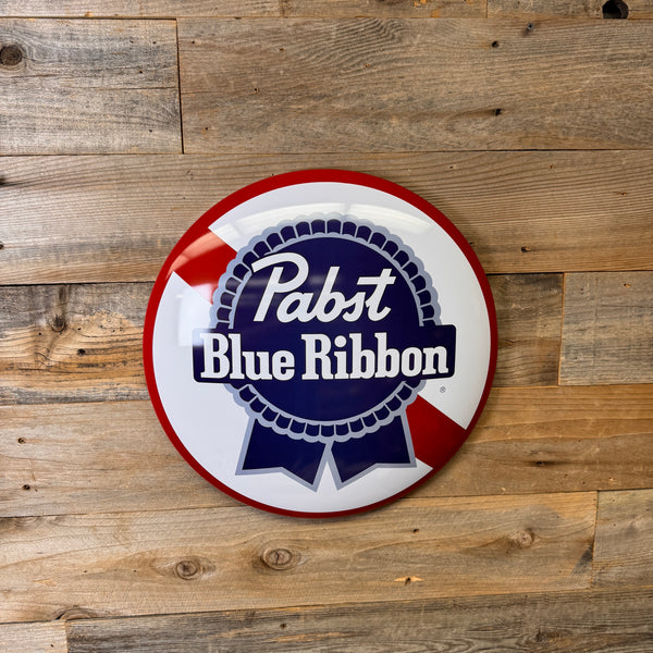 Pabst Blue Ribbon PBR Metal Wall Sign – 15" Round Dome Beer Cap Bar Decor