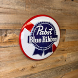 Pabst Blue Ribbon PBR Metal Wall Sign – 15" Round Dome Beer Cap Bar Decor