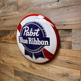 Pabst Blue Ribbon PBR Metal Wall Sign – 15" Round Dome Beer Cap Bar Decor