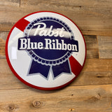 Pabst Blue Ribbon PBR Metal Wall Sign – 15" Round Dome Beer Cap Bar Decor