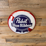 Pabst Blue Ribbon PBR Metal Wall Sign – 15" Round Dome Beer Cap Bar Decor
