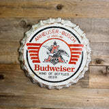 Vintage Inspired Budweiser Bottle Cap Metal Wall Sign – 17” Retro Beer Bar Decor