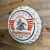 Vintage Inspired Budweiser Bottle Cap Metal Wall Sign – 17” Retro Beer Bar Decor