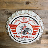 Vintage Inspired Budweiser Bottle Cap Metal Wall Sign – 17” Retro Beer Bar Decor