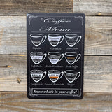 Coffee Menu 11x5" Metal Sign