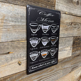 Coffee Menu 11x5" Metal Sign