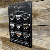 Coffee Menu 11x5" Metal Sign