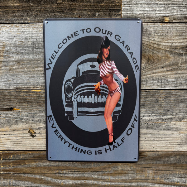 Dad's Garage PinUp Model 11x5" Metal Sign Vintage Looking Bar, Mancave Wall decor