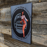 Dad's Garage PinUp Model 11x5" Metal Sign Vintage Looking Bar, Mancave Wall decor