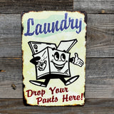 Funny Laundry Room Metal Sign – “Drop Your Pants Here!” Vintage Wall Decor