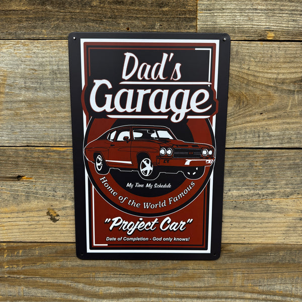 Dad’s Garage Metal Sign – Where Horsepower Meets Home