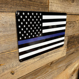 Blue Line American Flag Metal Sign