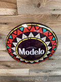 Modelo Aztec Design Logo Round Domed Shaped Metal Sign