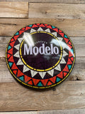 Modelo Aztec Design Logo Round Domed Shaped Metal Sign