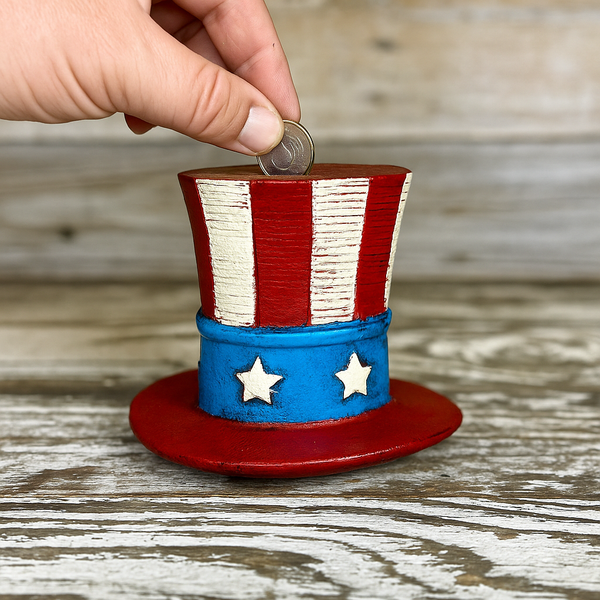 USA Hat Coin Bank | Patriotic Cast Aluminum Piggy Bank