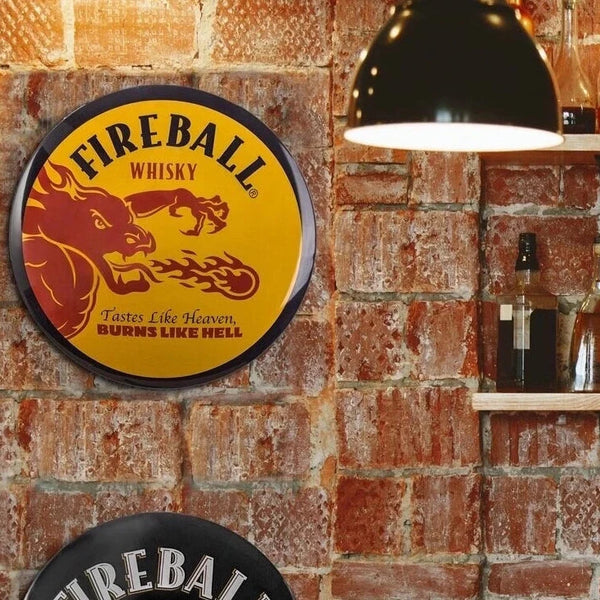 Fireball Whiskey Logo 15 inch Round Domed Shaped Metal Sign